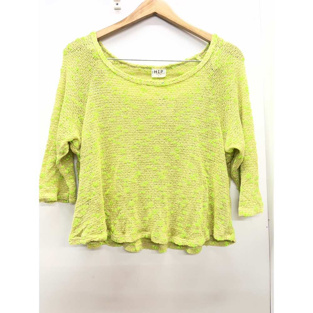 H.I.P. Womens Neon Green Open Knit Cropped Sweater XL NWT Made in Usa